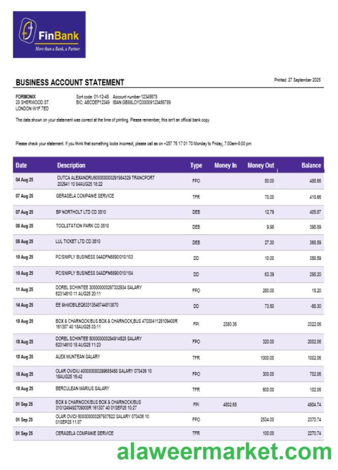 Burundian Finbank business firm statement Word and PDF format